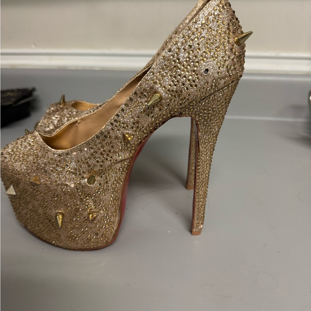Gold Studded High Heels - red bottom - size 38 euro